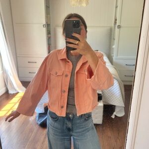 Elizabeth and James Pink Cropped Jean Jacket